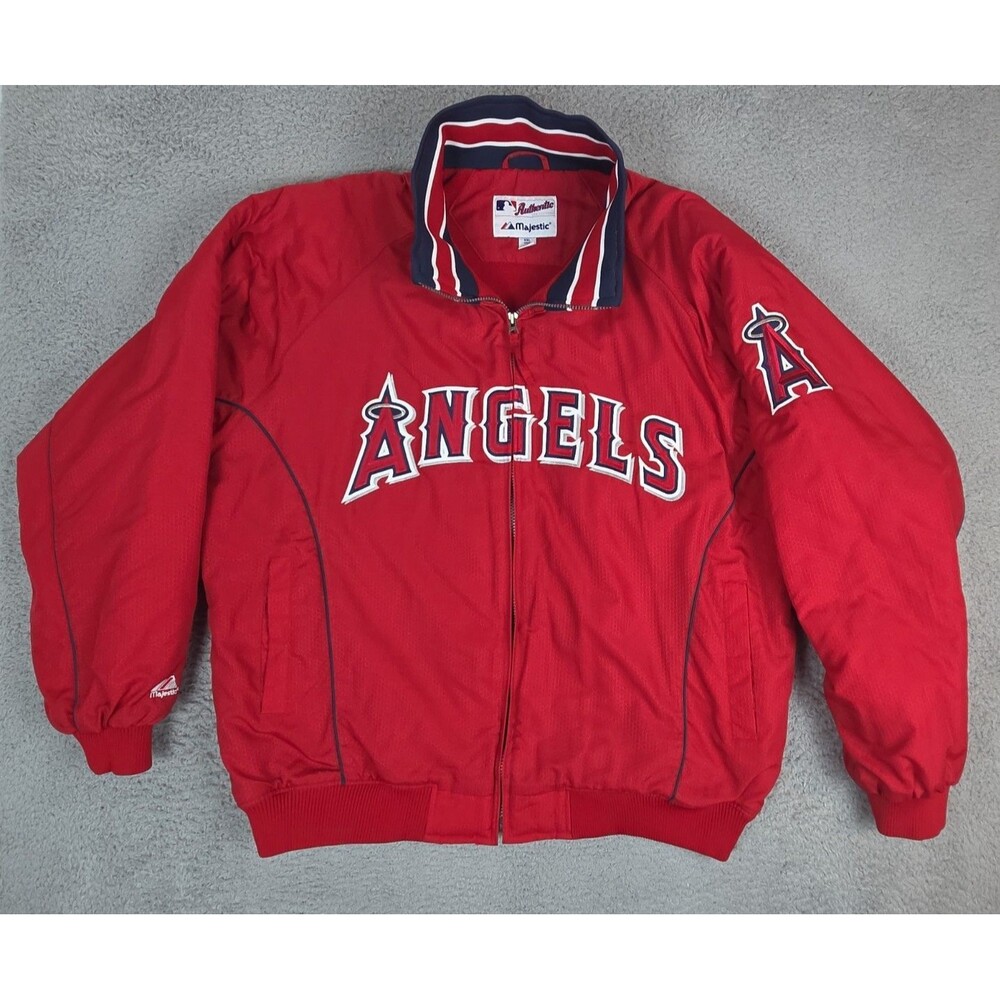 Majestic Authentic Dugout Bomber Jacket Anaheim Angels Mens 2XL Red Lined MLB